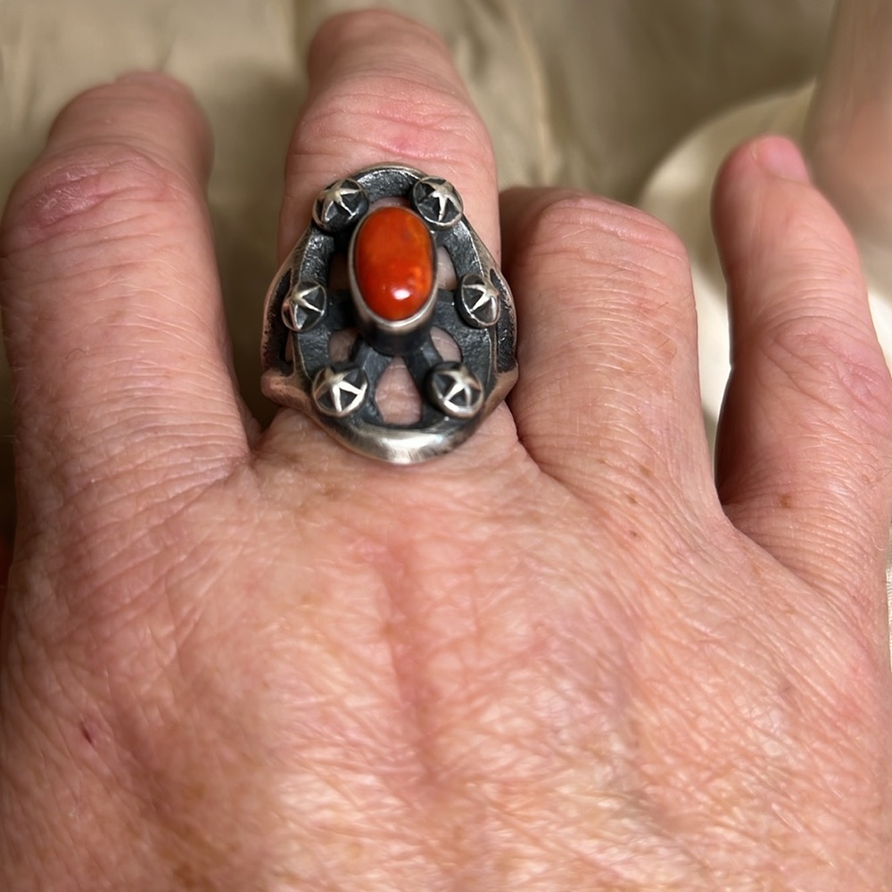 Chimney Butte Sterling Silver and Red Coral Ring size 11